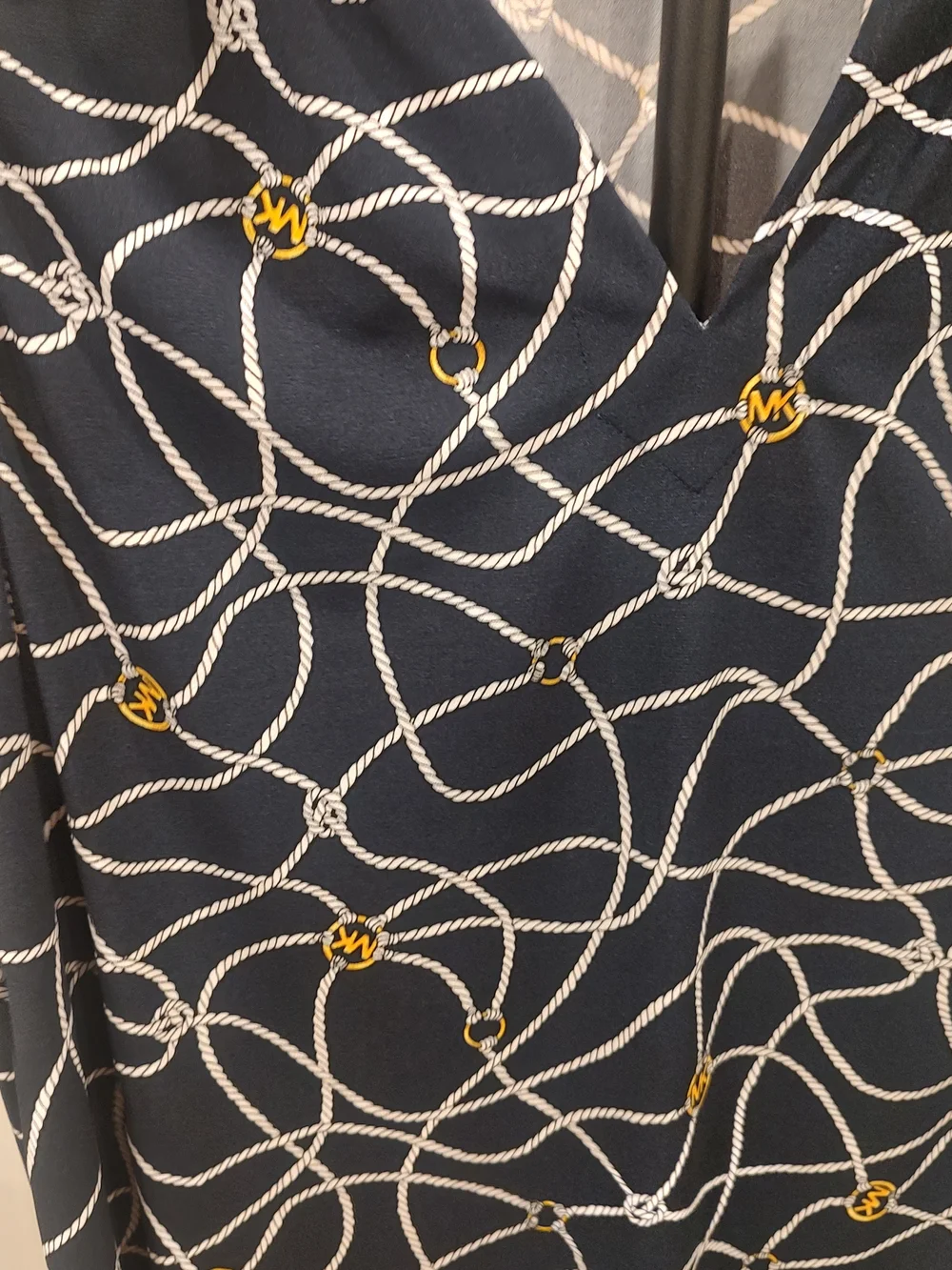 Michael Kors Navy Rope-Print Sleeveless Shift Dress with Gold Accents